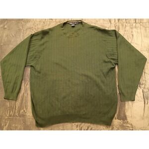 Nautica Mens Green Ribbed Crewneck Sweater Large Cotton‎ Nautical Logo